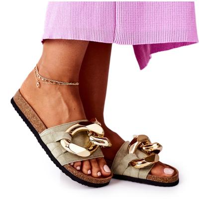 China CUSHIONING Custom Chain-Link Green Sandals for Wholesale Low MOQ Shopify Women's Suede Women's Cork Shoes Sandals Slippers OEM for sale