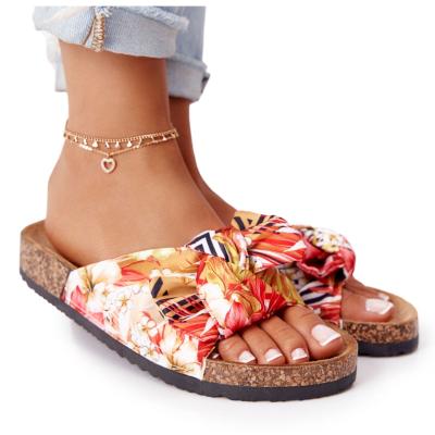 China Low MOQ Shopify Flower Style Flower Style Women's Custom Bow Cork Shoes Sandals Slippers OEM Wholesale OEM CUSHIONING for sale