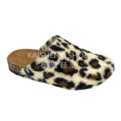 China OEM Plush Loafer Flat Mules Slides Slipper Women's Leopard Mules Slippers Women's Flat Sandal For Ladies Cork Shoes Sandals Feminine for sale