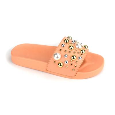 China Fashion Trend Wholesale PVC Pearl Slide Sandals For Women Summer Slippers Sandal Girls Studded PU To Leather Upper Ladies Shoes Slip On OEM for sale