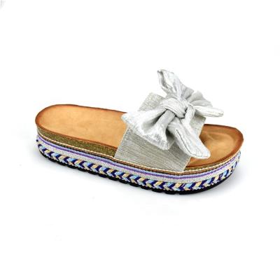 China Colorful Fashion Trend Manufacturer Women Double Bow Sandal Women Platform Hemp Rope Slide Sandals Bowknot Summer Slippers Ladies Shoes OEM Custom for sale