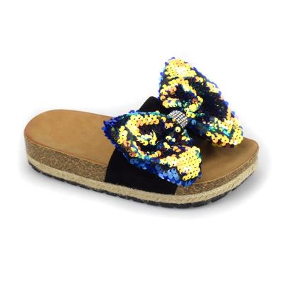 China CUSHIONING Supplier Bow Sequined Sandal For Women Hemp Rope Platform Slide Sandals Bowknot Summer Slippers Ladies Shoes OEM Customized for sale