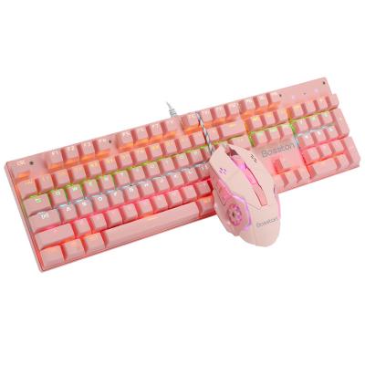 China Factory Wholesale Anti-drop New Product 104 Keys Wired Combo 1600 DPI Pink Color Keyboard Mechanical Mouse for sale