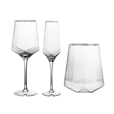 China New Lead Free Red Wine Champagne Goblet Glass from Crystal Custom Handmade Gold Rim Classic/Postmodern Tableware for Wedding and Party for sale