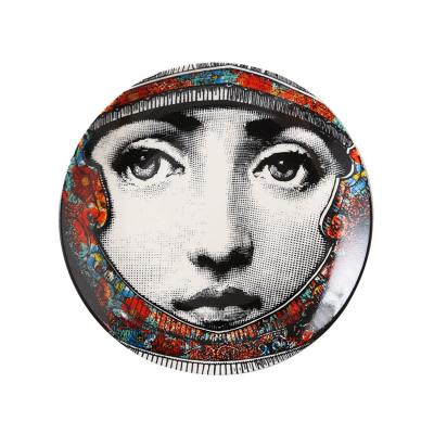 China Luxury Ceramic Party Wall Decorations Retro Lady Face Restaurant Decoration Europe OEM ZC Disk Wall Picture Art Decor Light for sale