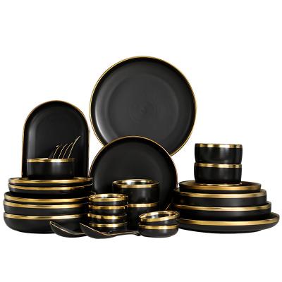 China Wholesale Moden ZC Lightweight Luxury Black OEM Phnom Penh Bowl Gift Set Promotional Simple Ceramic Set Luxury Gift for sale