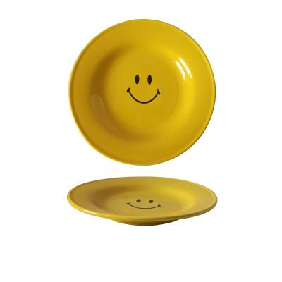 China Western ZC Moden Statistical Institute News Dishes Dishes Set Face Creativity Dishes Breakfast Snacks Yellow Smiley Frozen Dish Pasta for sale