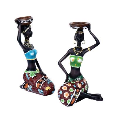 China ZC Africa OEM Two Piece Set Resin Candle Holder Decor African Women's Ornaments Retro Wedding Room Decorations for sale