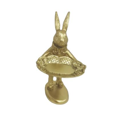 China ZC Africa OEM Gold Rabbit Resin Sculpture Statues Wedding Room Decorations Jewelry Storage Tray Luxury Resin Opens Animal for sale