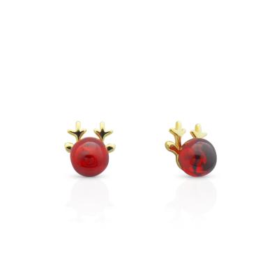 China Chris April Trendy Fine Jewelry 925 Sterling Silver Stone Christmas Reindeer Garnet Stud Earrings for sale