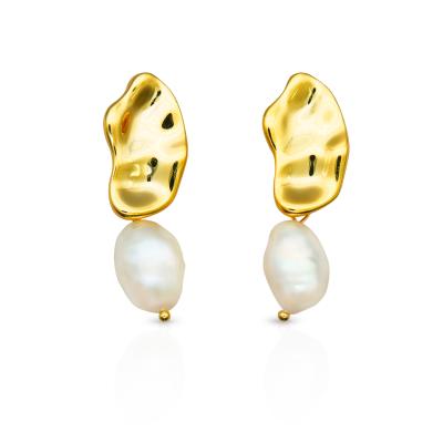 China Chris April TRENDY Fine Jewelry In Stock 925 Sterling Silver 18k Gold Plated Baroque Freshwater Pearl Earrings for sale