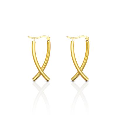 China Wholesale Vintage Chris April 18K Gold Plated 925 Sterling Silver Simple Design X Shaped Cross Earrings for sale