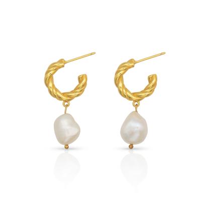 China Vintage Chris April Fashion In Stock 925 Sterling Silver Gold Plated Custom Baroque Freshwater Vermeil Pearl Twist Earrings for sale