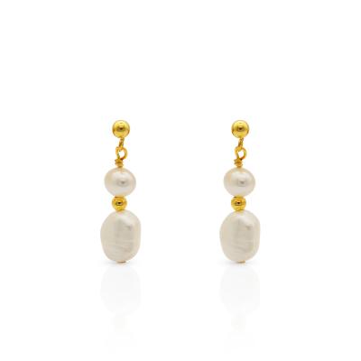 China Chris April FASHIONABLE Vintage 925 Sterling Silver Gold Plated Cultured Baroque Pearl Drop Earring for sale