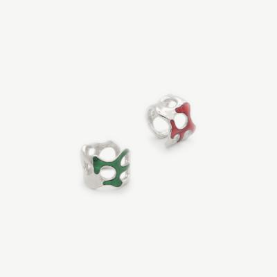 China Chris April TRENDY In Stock 925 Sterling Silver Minimalist Organic Green And Red Enamel Ear Cuff Earrings for sale