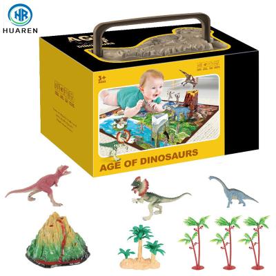 China Plastic Mini Figures Kids Play Mats Toy New Arrival Volcano Model Tree Children Educational Dinosaur World Toys Set With Storage Box for sale