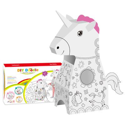 China Creative Doodle Toy Wearable Cardboard Animal Unicorn Costume Eco-friendly 3D Art Painting DIY Kids New Toys For Children for sale