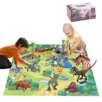 China 2021 Eco-Friendly Educational Realistic Dinosaurs Toys Set To Create Dino World Figure With Trees Dinosaur And Activity Play Mat Toys For Kids for sale