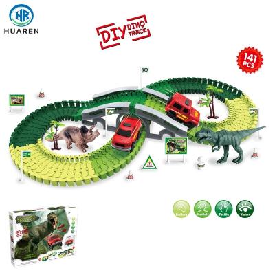 China Electric Slot Car Racing Dinosaur Toy Train Set Battery Operated Race Tracks Adventure Toys Sets For Kid for sale