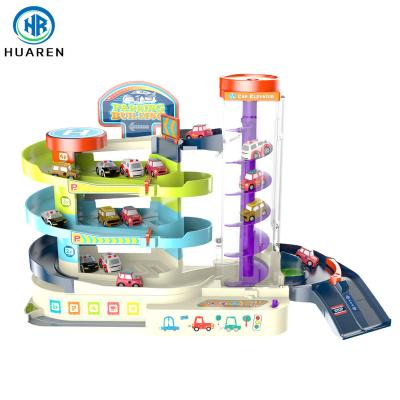 China Multilevel Garage Slot Toy High Quality Storage Building Game Car Kit Lot Toys With 4 Cars for sale