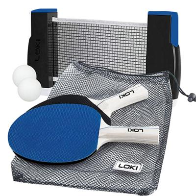 China LOKI Factory Customized Professional Wood and Rubber Logo 2 Racket Table Tennis Racket Net Set for sale