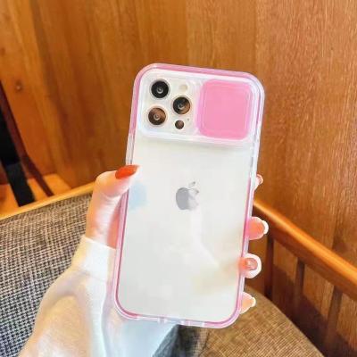 China Colorful Waist Shockproof Clear Tpu Push Up Sliding Lens Camera Protective Phone Case Cover For Iphone 13 for sale