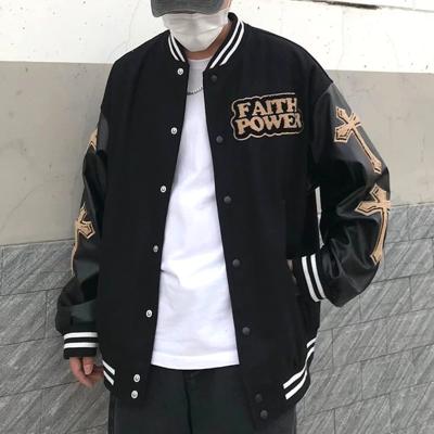 China QUICK DRY custom print pattern plus size vintage hip hop streetwear pu leather sleeve mens baseball jackets for sale