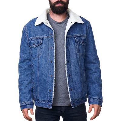 China QUICK DRY Custom Light Blue 100% Cotton Denim Washed Fleece Lining Winter Jeans Jackets Men Wholesale for sale