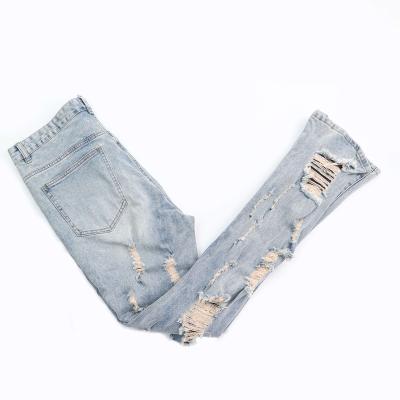 China Vintage QUICK DRY custom fashion autumn high quality wash ripped skinny light blue streetwear jeans pants for sale