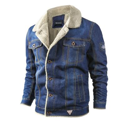 China QUICK DRY custom made winter denim jacket washed fleece lining men's down lapel casual denim warm jacket with fur for sale