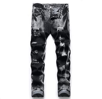 China QUICK DRY Custom OEM Ripped Jeans For Men Slim Fit Denim Regular Tapered Leg Distressed Destroyed Pants Mens Jeans With Hole for sale