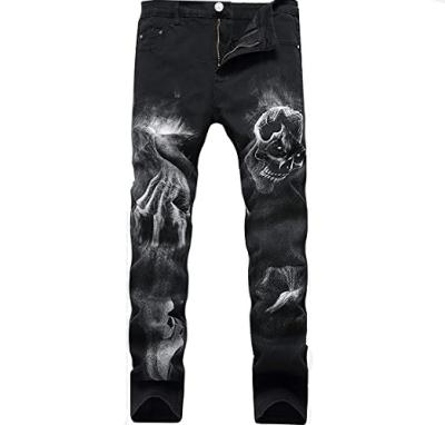 China Custom QUICK DRY Hip Hop Denim Pants Stylish Star Pentagon Skull Pattern Printing Jeans For Men Boys Casual Denim Pants for sale