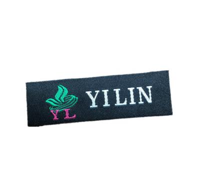 China Viable Wholesale Custom Colored Yarn Fabric Label Neck Name Tags End Folded Woven Labels For Clothing for sale