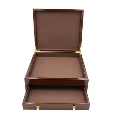 China Handmade Piano Brown Lacquer Finish Luxury Wooden Chocolate Box With Drawer for sale