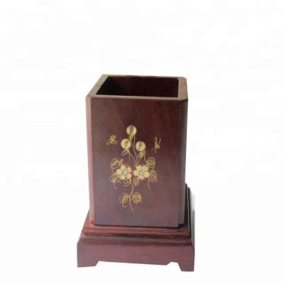 China Handmade cherry wood pen holder/pencil wood vase for sale