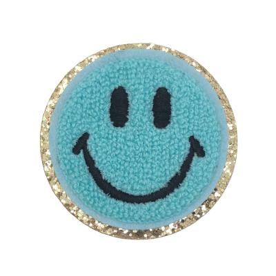 China Hot Viable Wholesale Custom Smiley Face Chenille Embroidery Iron On Patch for sale