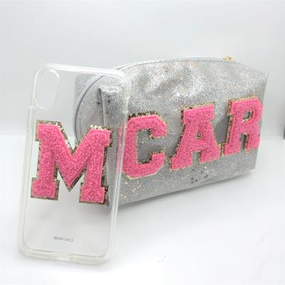 China Hot Selling Custom Made Hot Sale Chenille Glitter Letter Patches For Pocket, Phone Case for sale