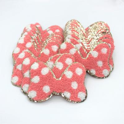 China New Viable Glitter Bow Custom Iron On Chenille Embroidery Patch for sale