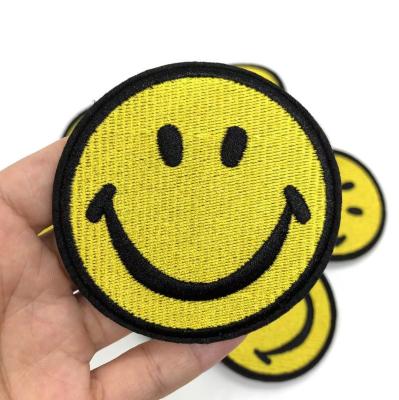 China Hot Sale Viable Custom Design Smiley Face Emoji Embroidery Iron On Patch For Apparel for sale