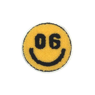 China Viable Custom Design Chenille Smile Face Embroidery Patch With Hook Backing For Clothing for sale