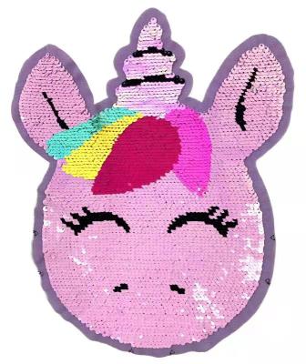 China Custom Design Kids 3D Sequin Iron-On Embroidery Reversible Beautiful Printed Sequin Patch Applique Custom Made for sale