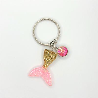 China 3D Glitter Resin Fish Scale Mermaid Tail Key Chain for Bags, Car Key, Phone Decorative Accessories for sale