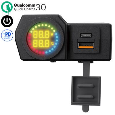 China USB charger + Voltmeter + Temperature display + Power switch New motorcycle dual usb super fast charger with temperature display for sale