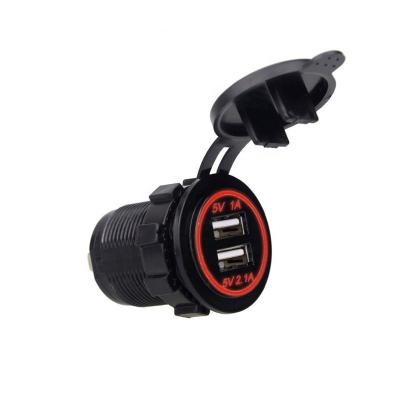 China Waterproof Dual USB + Color LED 12v to Boat Waterproof Motorcycle Car 24v Dual USB Charger with LED for sale