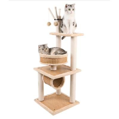 China Sustainable Luxury Cat Activity Tree Wooden Cat Tree with Toys for sale