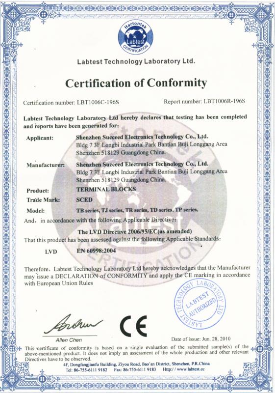 CE Certificate - SCED ELECTORNICS CO., LTD.