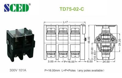 China Copper Conduction Board Screw Terminal Block 300V 101A 16.00mm for sale