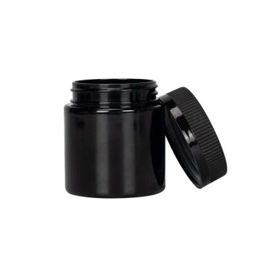 China 4oz Black Plastic Weed Jar Flower  Jar Packaging With Cap for sale