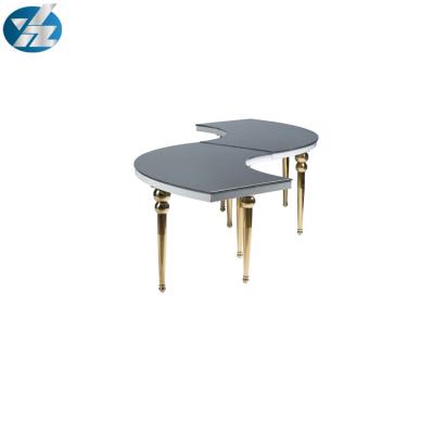 China Banquet Wedding Dining Table Glass Top Fashion Half Royal Modern Round 340cm Metal Legs for sale