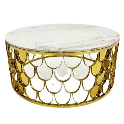 China Modern Elegant Wedding Hotel Stainless Steel Squama Gold Coffee Table for sale